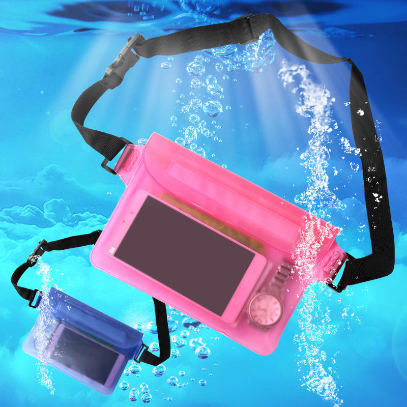 户外沙滩泼水节手机防水袋 漂流游泳三层密封PVC触屏收纳防水腰包