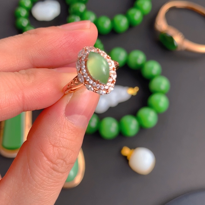 和田玉（碧玉）戒指银S925镶嵌