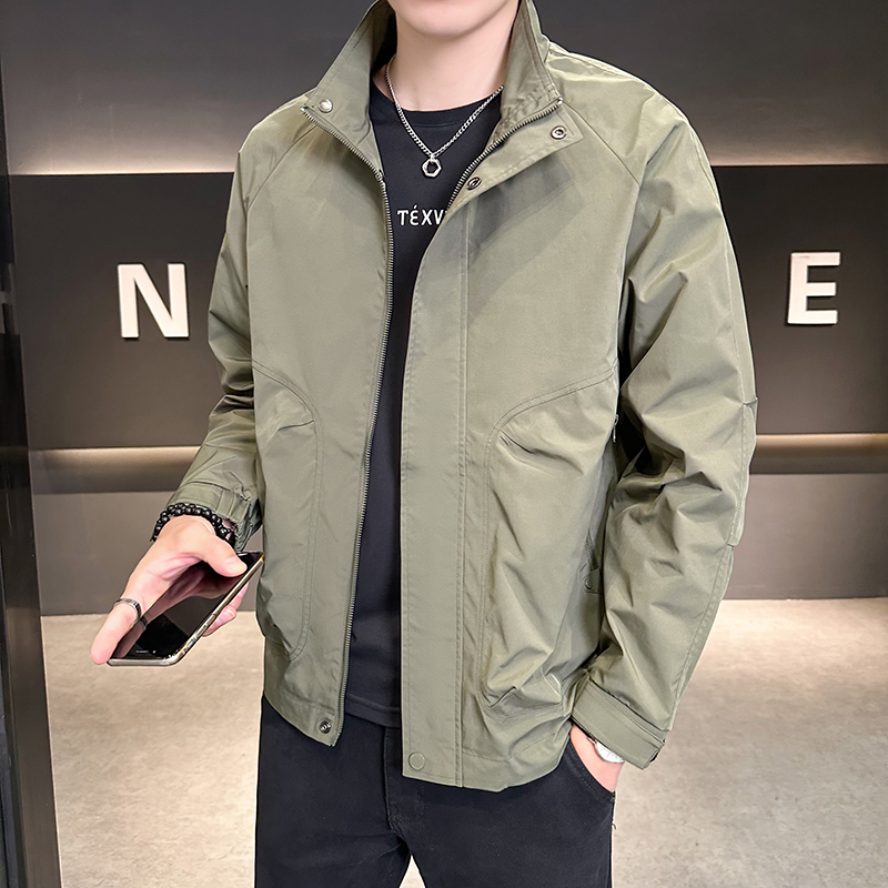 2025秋冬加棉男士工装薄夹克时尚帅气简约立领外套男装休闲上衣