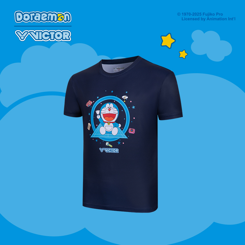 VICTOR/威克多哆啦A梦限定羽毛球服透气速干针织运动短袖T-524DRM