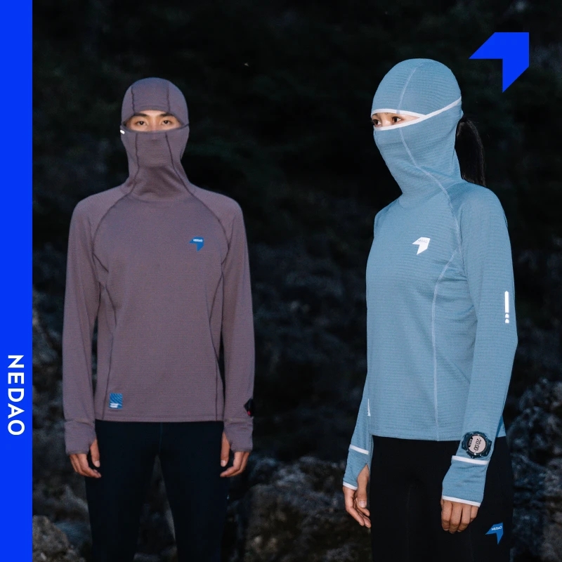 内道能量方格pro带帽长袖保温运动马拉松训练男女跑步T恤