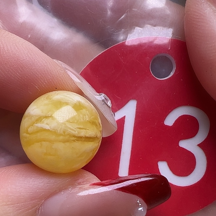 蜜蜡未镶嵌珠宝奇石微瑕13mm金瓷白虎皮圆珠