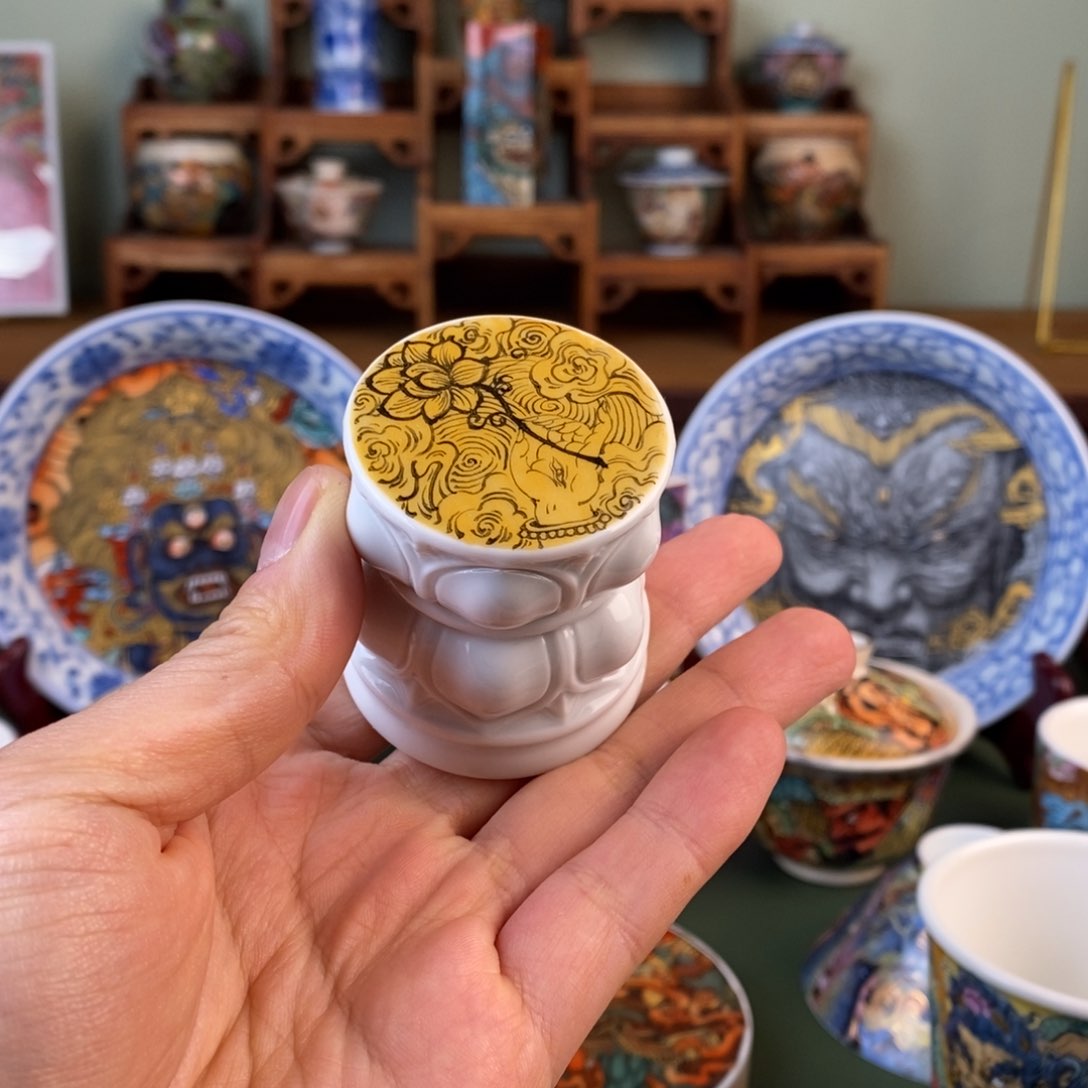 手工手绘莲花盖置