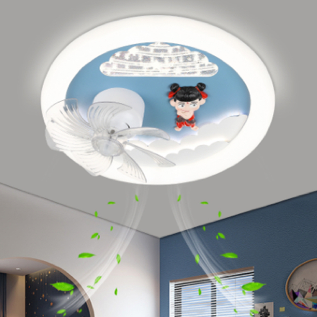 2025新款儿童房间卧室灯360度摇头风扇灯哪吒卡通卧室灯语音可爱