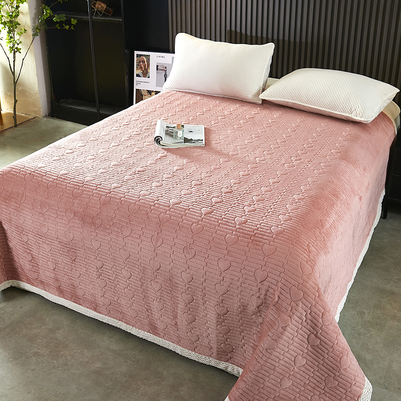 冬季保暖加厚款盖毯纯色加绒床盖夹棉床单牛奶绒双面简约风防滑毯