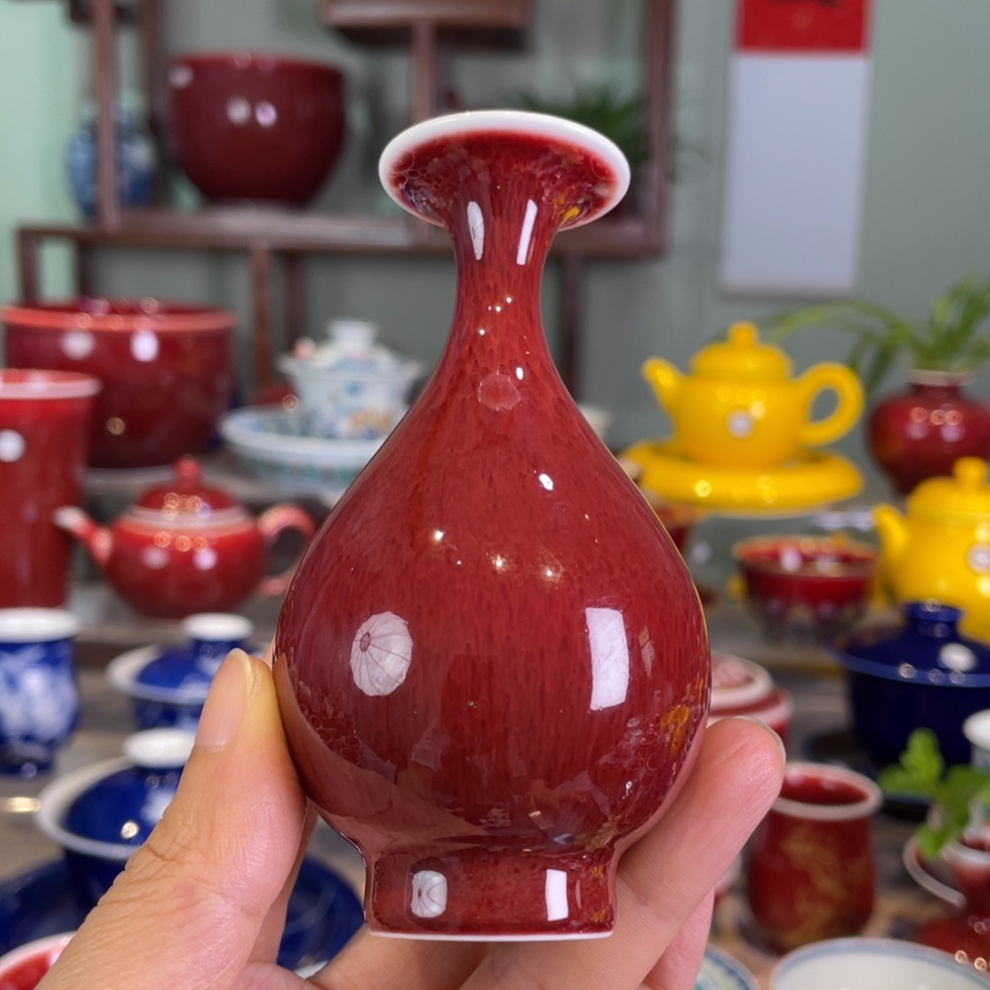 清欢雅玩原矿郎红小玉壶春瓶