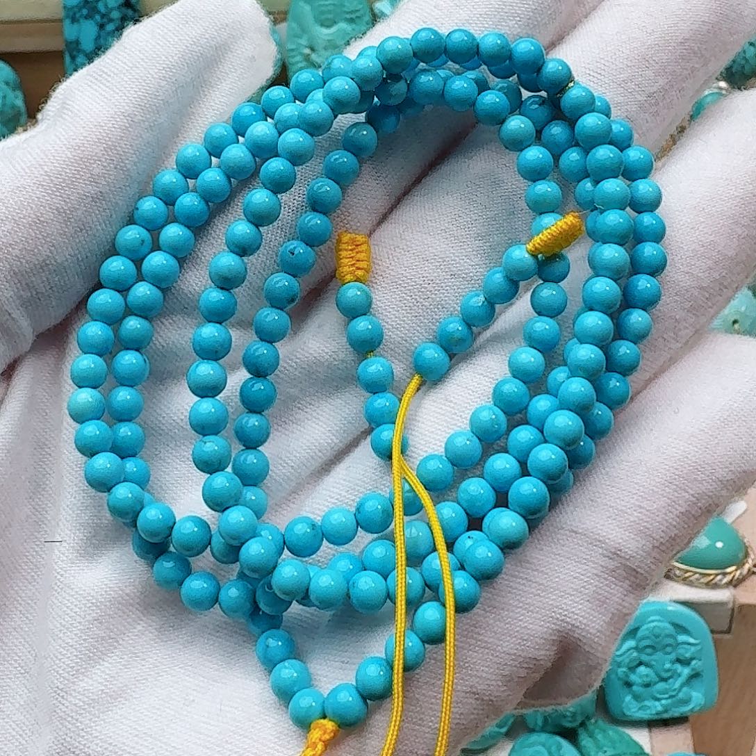 绿松石未镶嵌高瓷蓝圆珠108 直径4