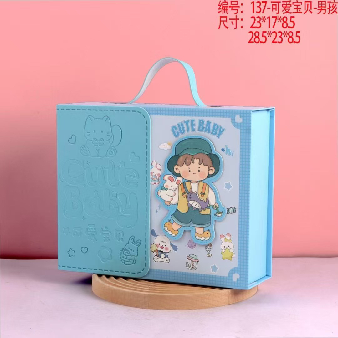 快乐宝贝翻盖一体盒皮质拼接皮质手提尺寸28.5✖️23（不单发空盒）