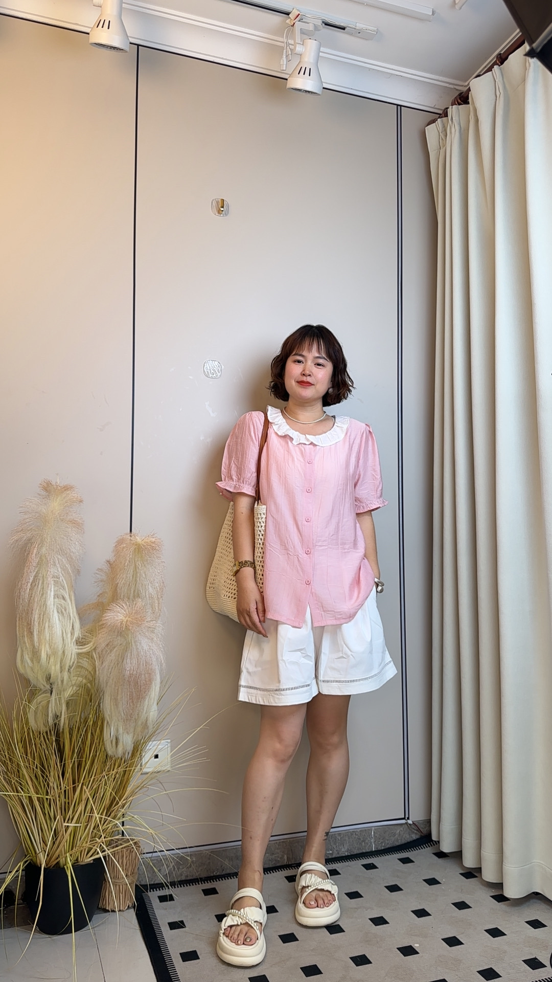 【五爱批发】常规课夏季甜美泡泡袖可爱风衬衫蕾丝拼接夏装上衣