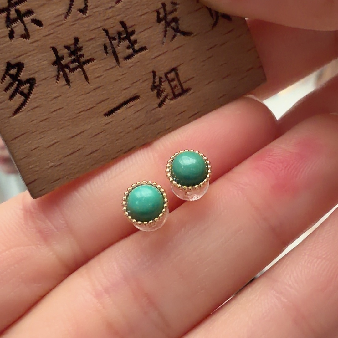 绿松石银S925镶嵌耳饰