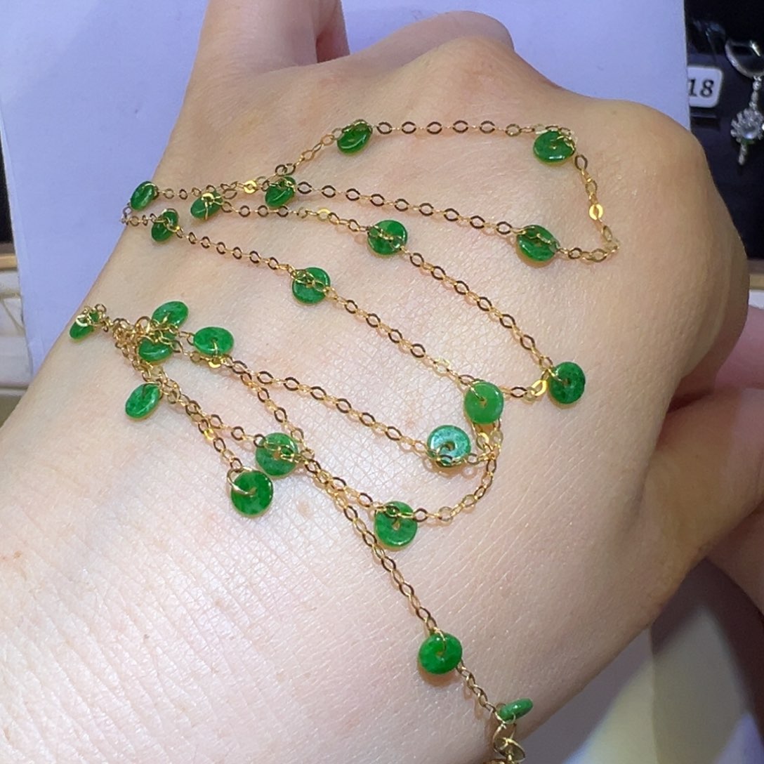 翡翠颈饰18K金镶嵌满天星