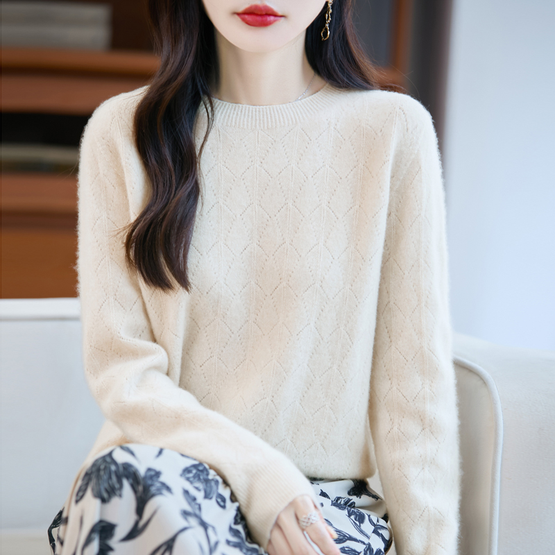 一线成衣圆领贝壳纹羊毛衫宽松显瘦软糯百搭气质针织衫秋冬新款女
