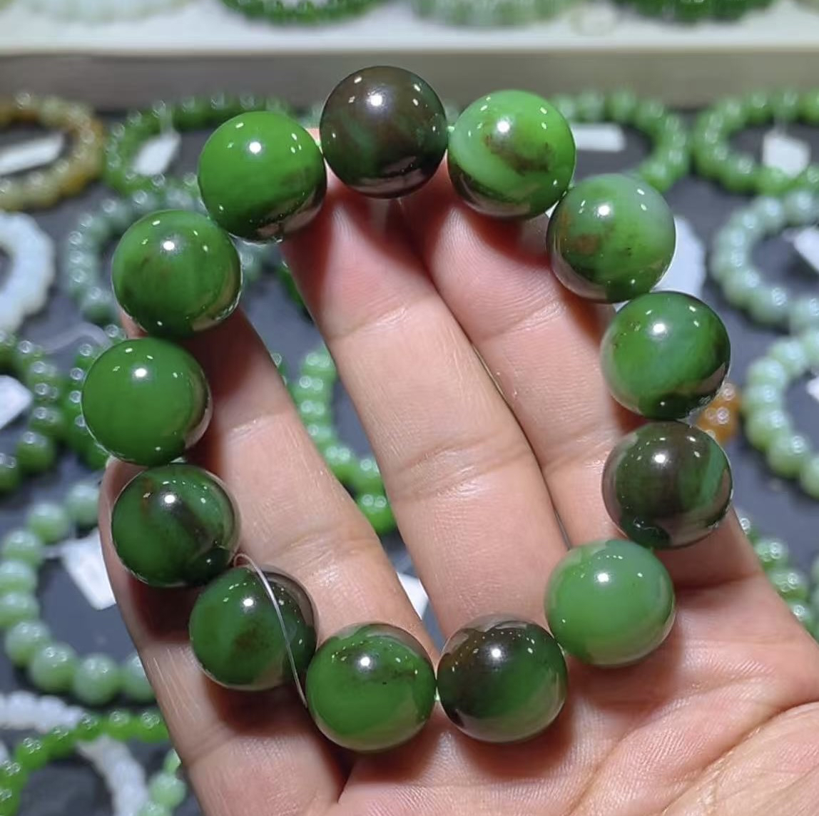 和田玉俄罗斯七号矿坑聚红皮碧玉手串约16mm时尚男士女士手链