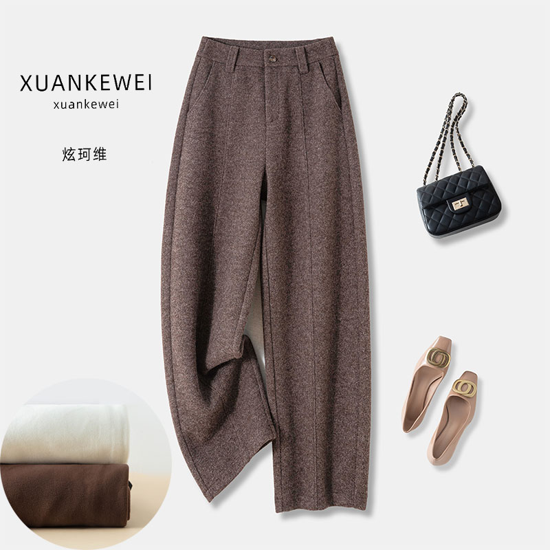 2025直筒裤女显瘦高腰休闲裤宽松保暖阔腿裤加厚羊绒冬季时尚外穿