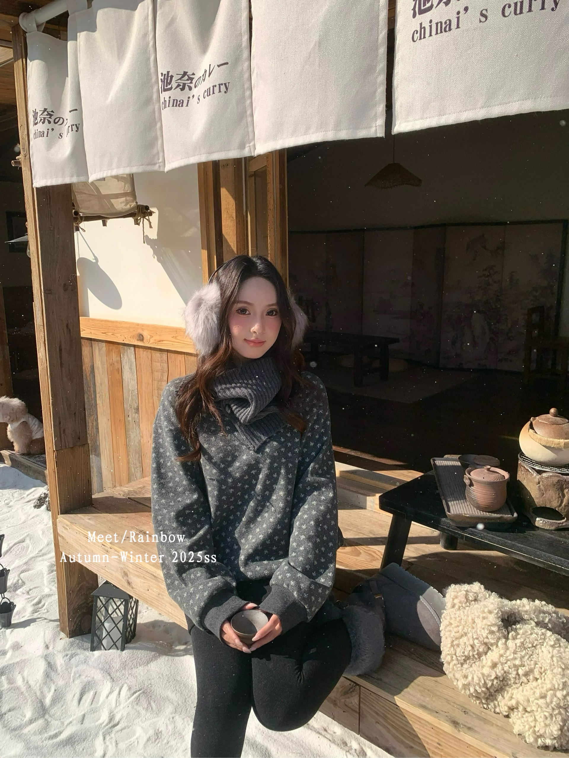 Rainbow-99512#加厚韩系百搭休闲宽松卫衣【配围脖】