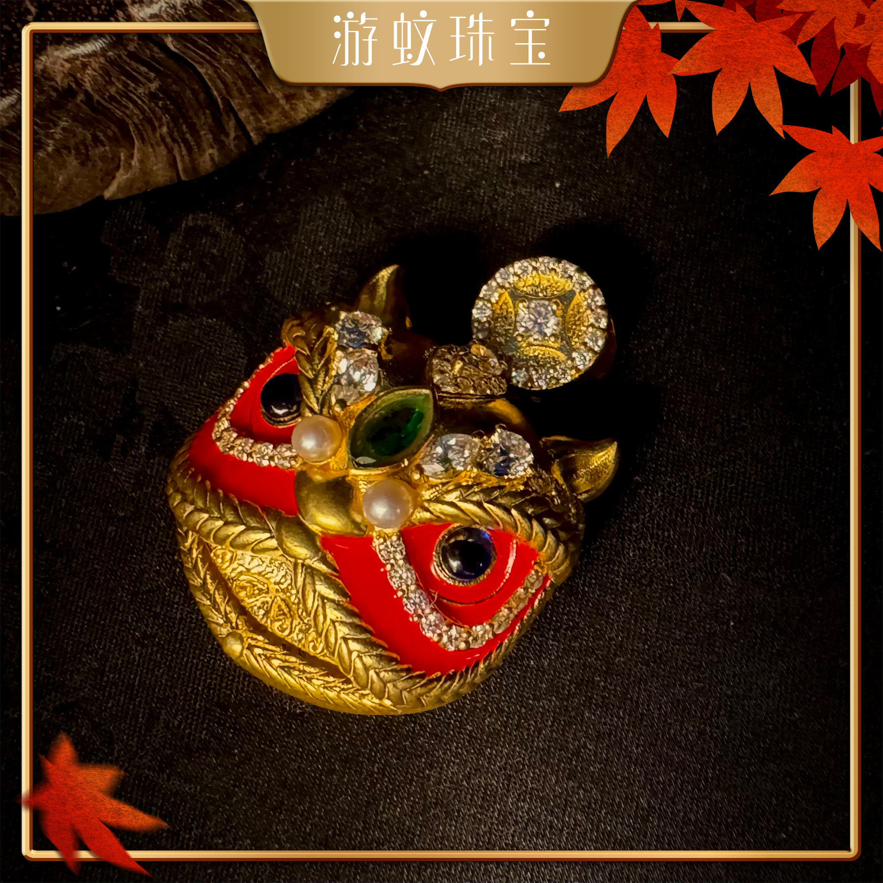 |999足金黄金点钻吊坠醒狮吊坠素款高档创意小众个性