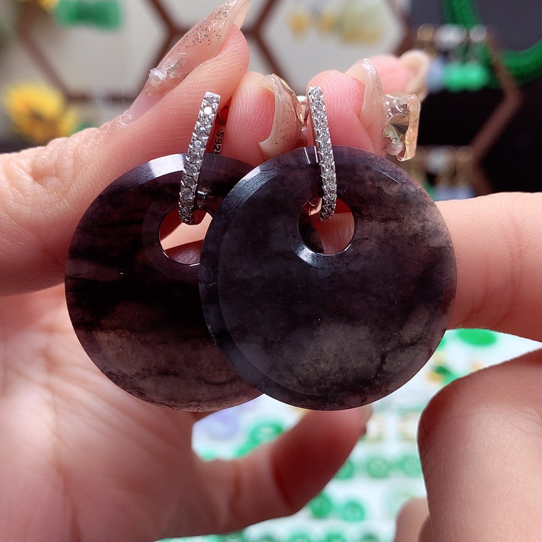 翡翠耳饰银S925镶嵌天然翡翠