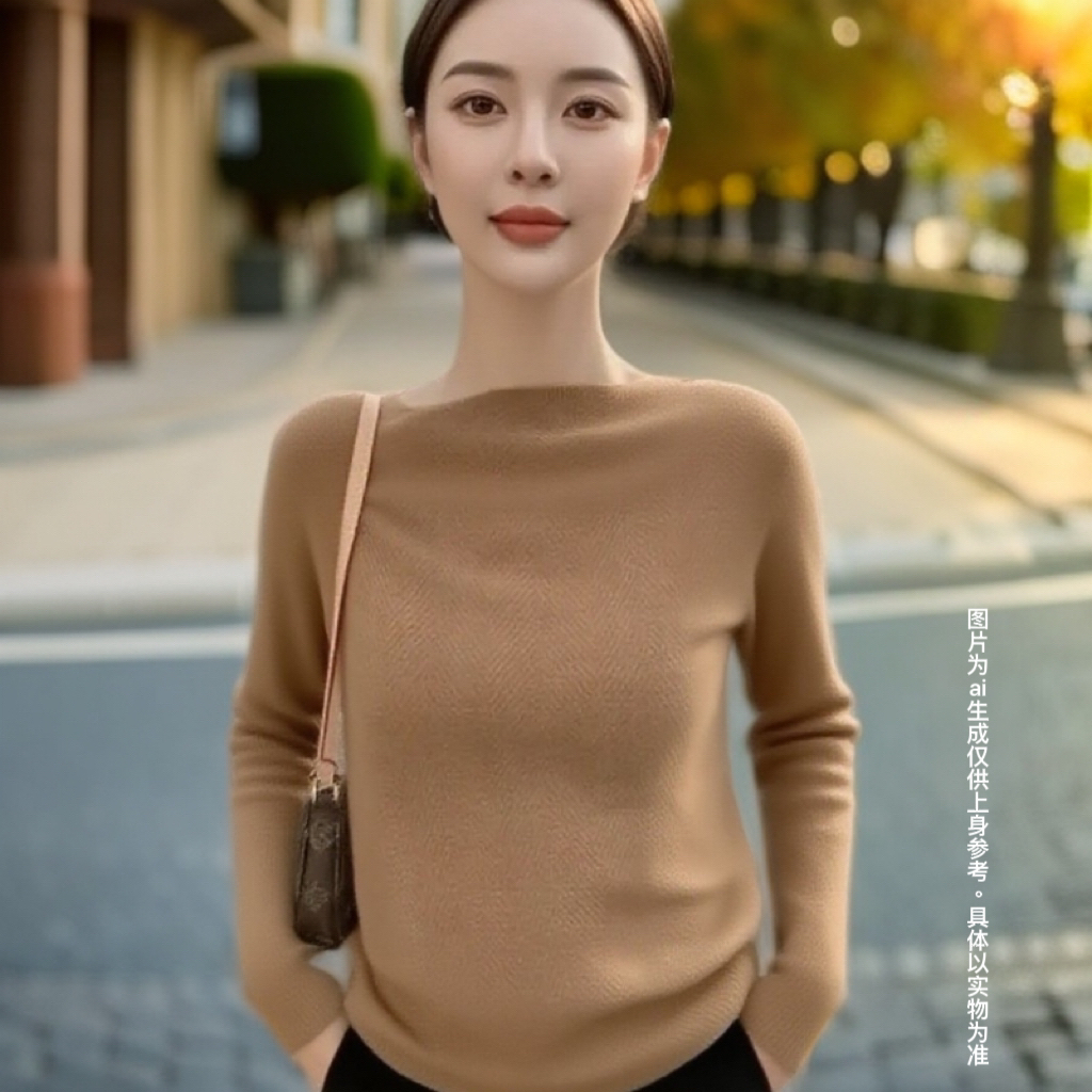 （早秋优惠）25秋季新款轻薄织面低领鱼骨纹套头衫修身纯色衣女装