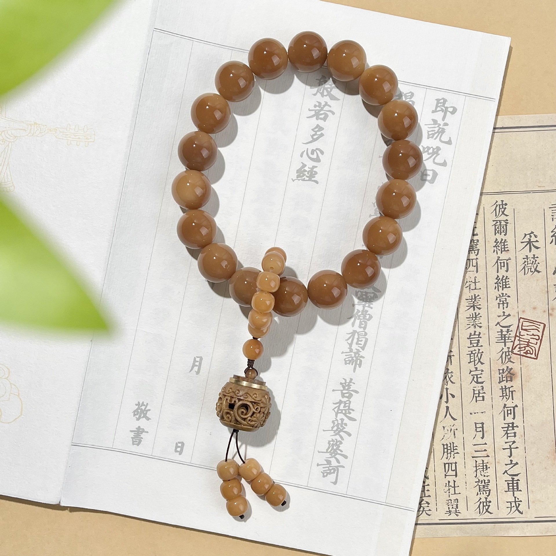 【崔焕】大尺寸栗子色风化根圆珠手持车挂念珠