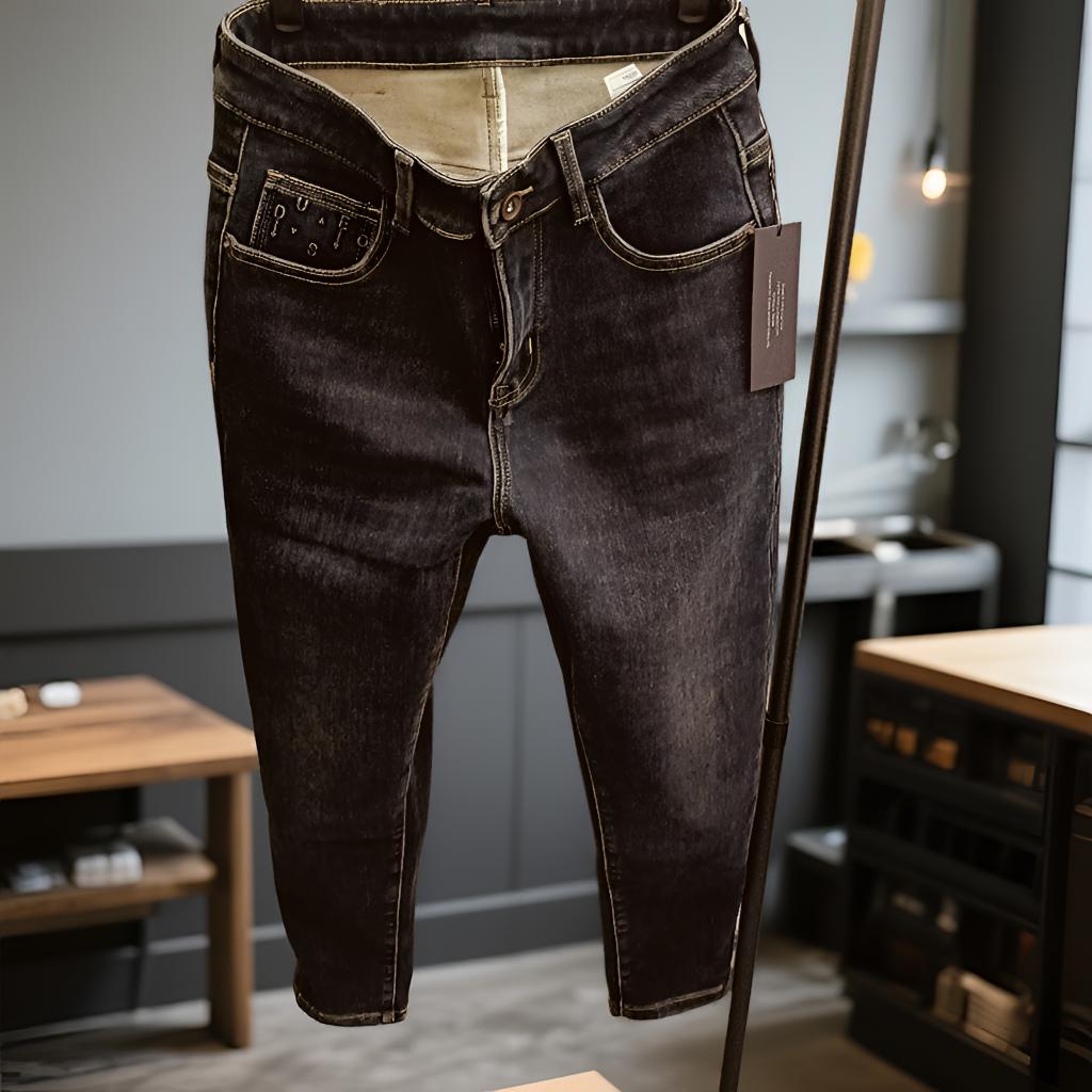 6216暗夜蓝色秋冬抓绒小脚牛仔裤男士修身显瘦弹力休闲百搭潮流