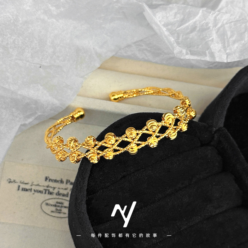 黄铜手镯 复古文艺风女士开口四线西瓜