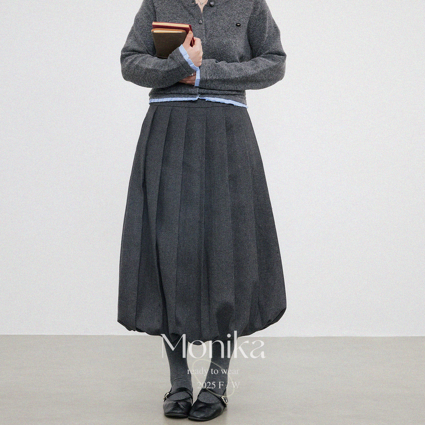 大码女装学院风高腰减龄百褶半身裙灰色垂感显瘦A字中长裙76199