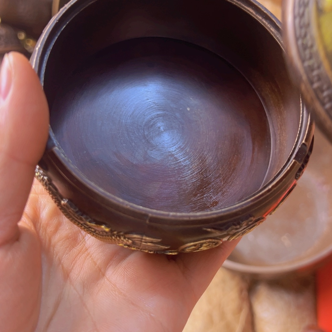 原矿风磨铜带盖烟灰缸