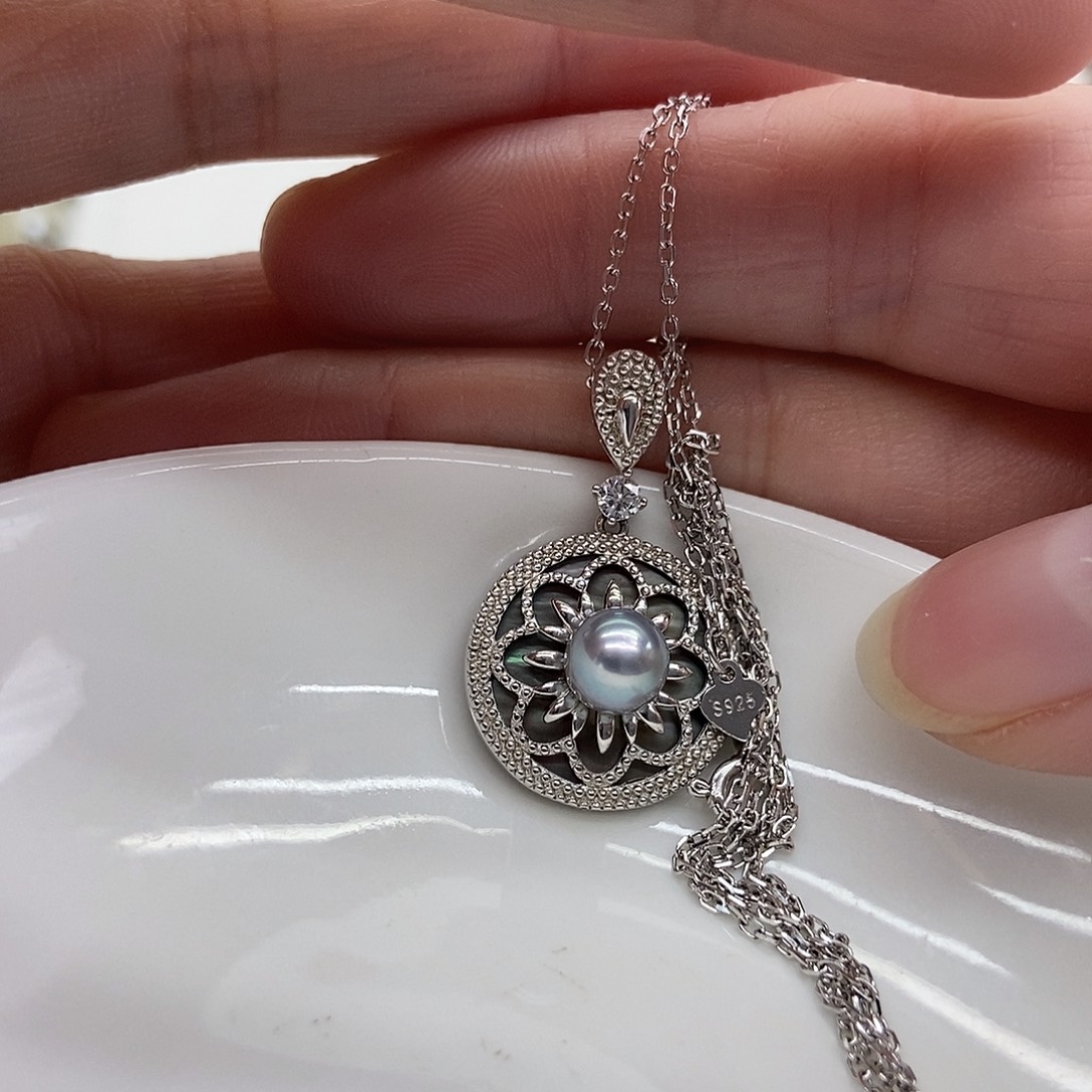 银S925镶嵌海水珍珠套链