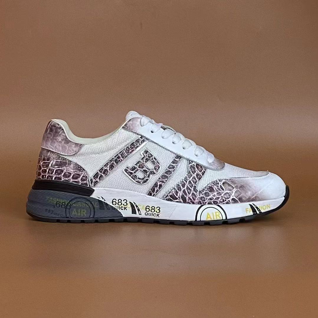 高端定制喜马拉雅鳄鱼皮拼接时尚百搭休闲运动鞋男鞋白色