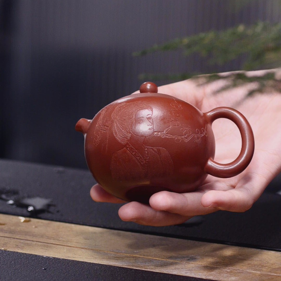 宜兴原矿手工紫砂壶美女河豚西施 鸡血大红袍150cc H457
