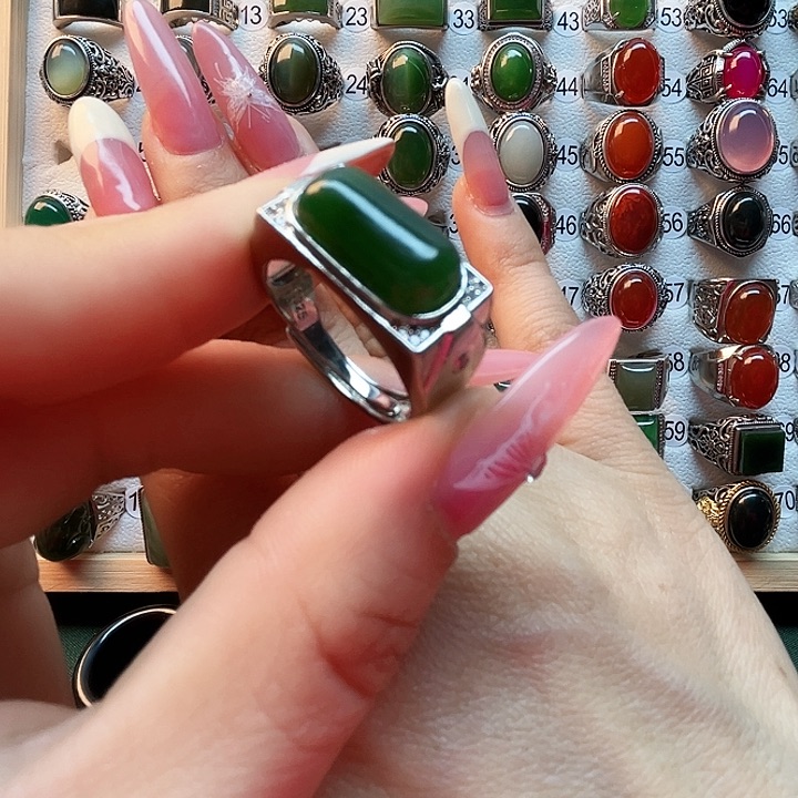 和田玉戒指银S925镶嵌