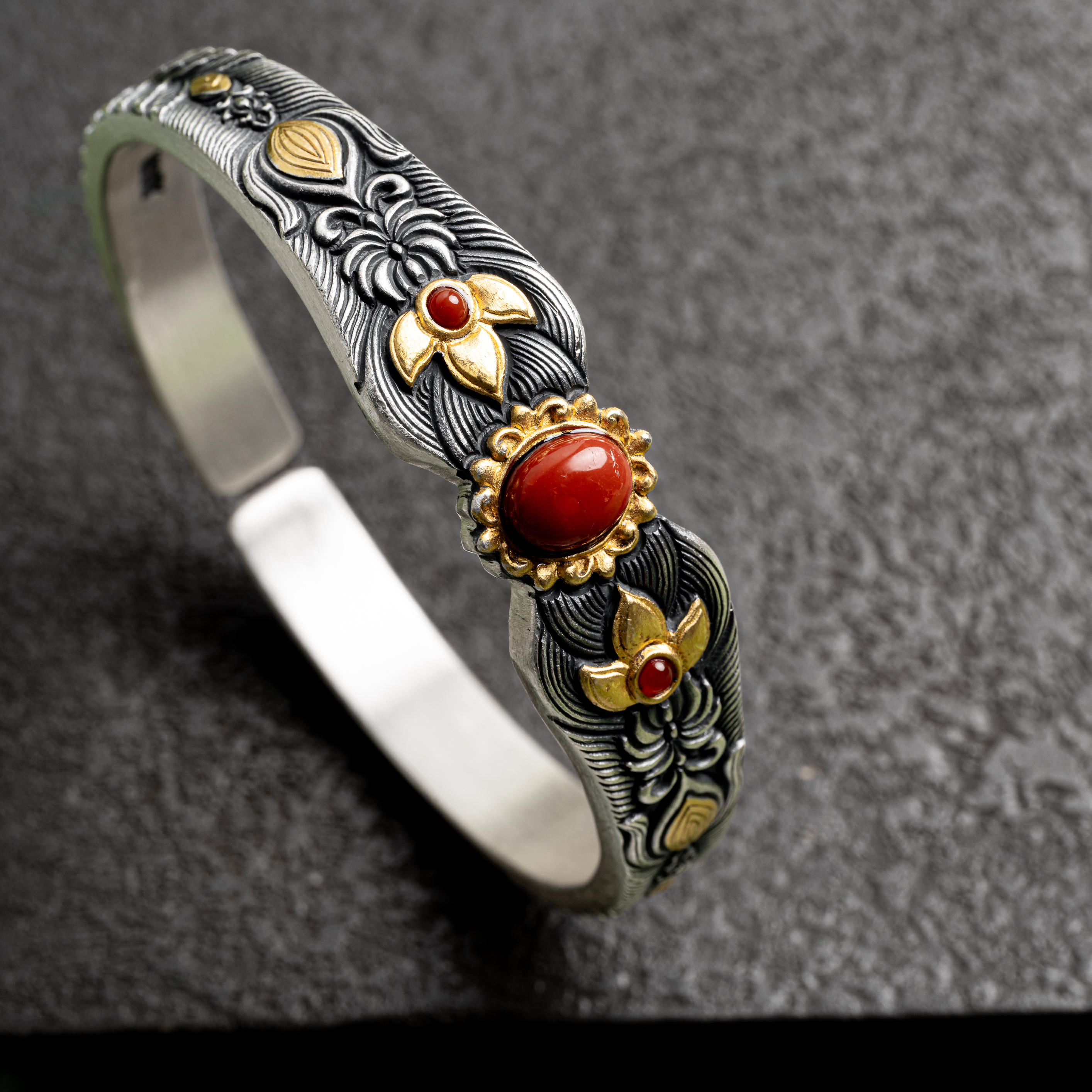 足银手镯  凤羽金丨纯手工錾刻金银措工艺宫廷风设计感约65g