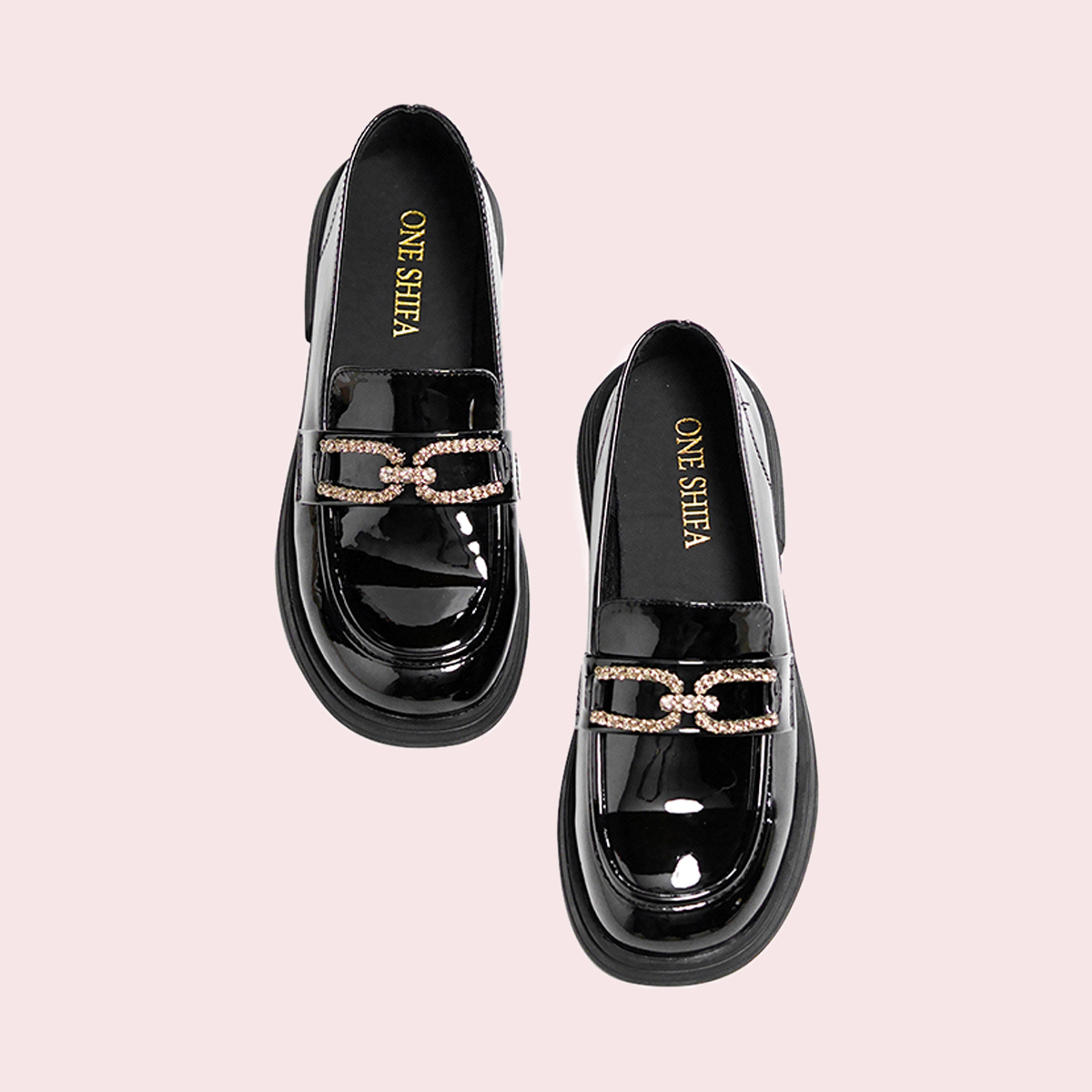 2025新款精致亮面乐福鞋女浅口水钻小皮鞋满天星平底单鞋黑色