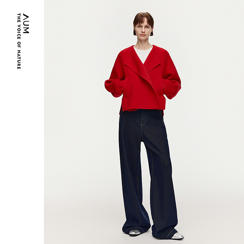 AUM噢姆26年春季新款时尚红色百搭气质双面呢短外套M1GB18358