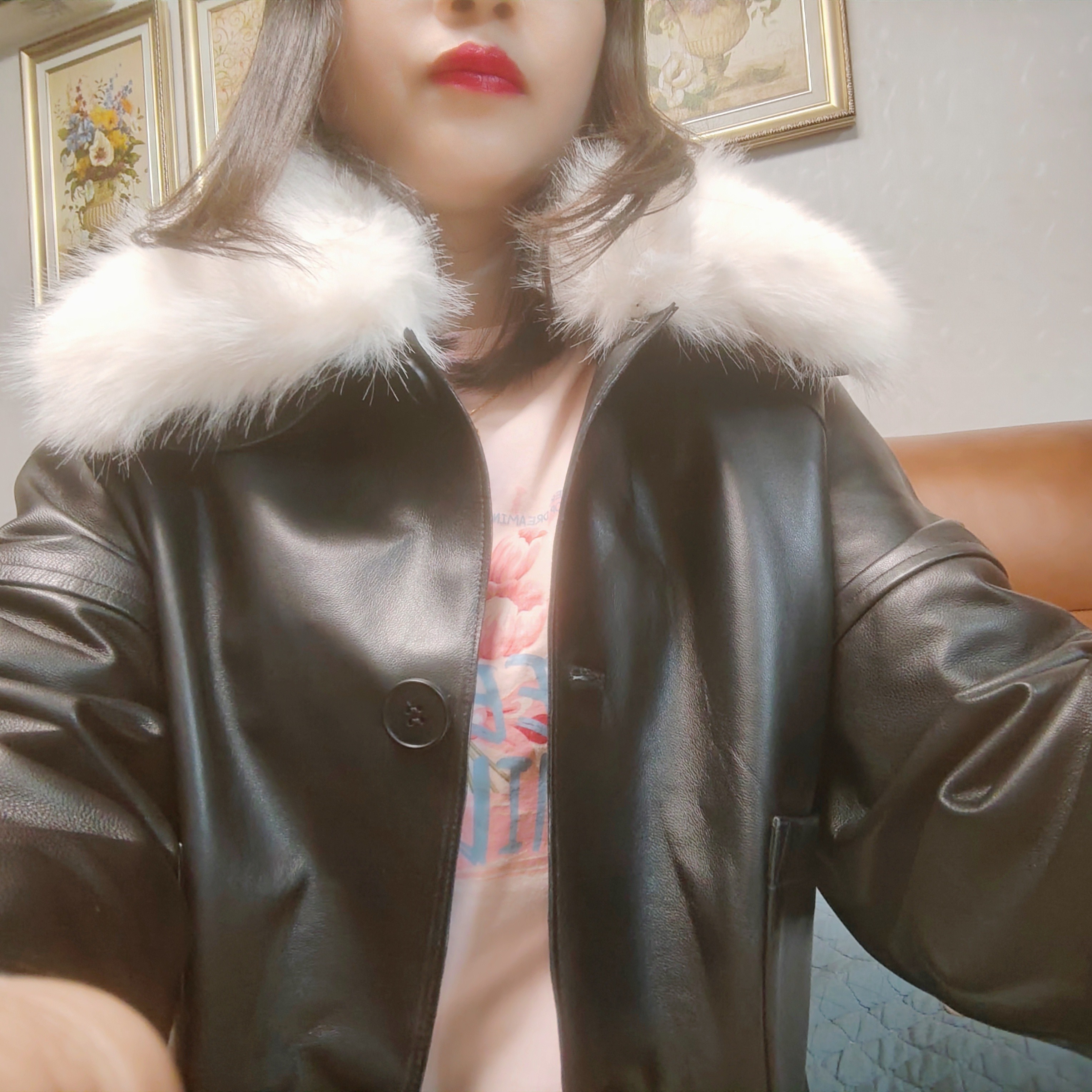 昭珺儿油蜡绵羊皮皮衣时尚女装皮风衣中长款女外套 （假一赔十）