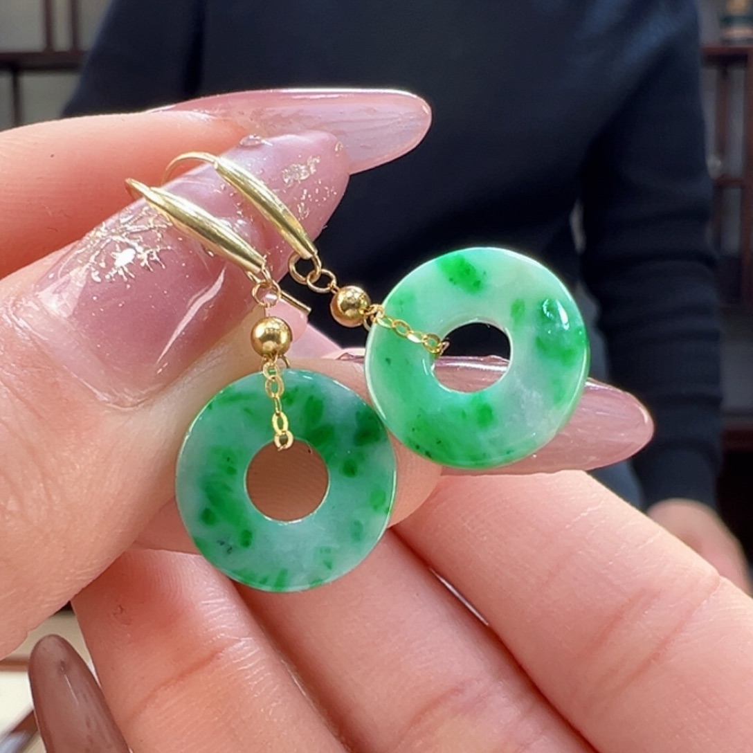 翡翠耳饰18K金镶嵌耳环28