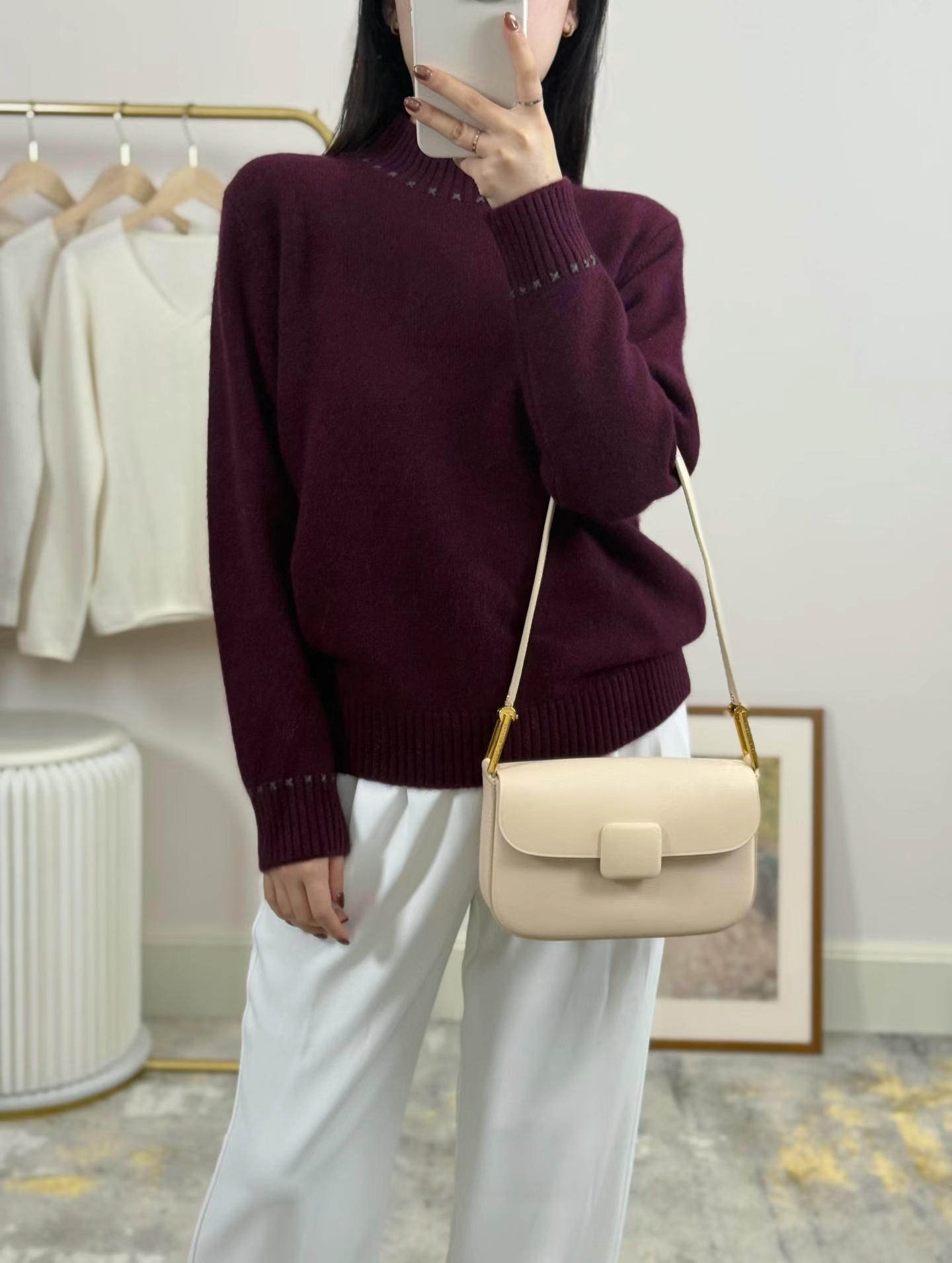 加厚山羊绒女士半高领时尚蔷薇紫柔软冬季保暖羊绒衫简约高级灰