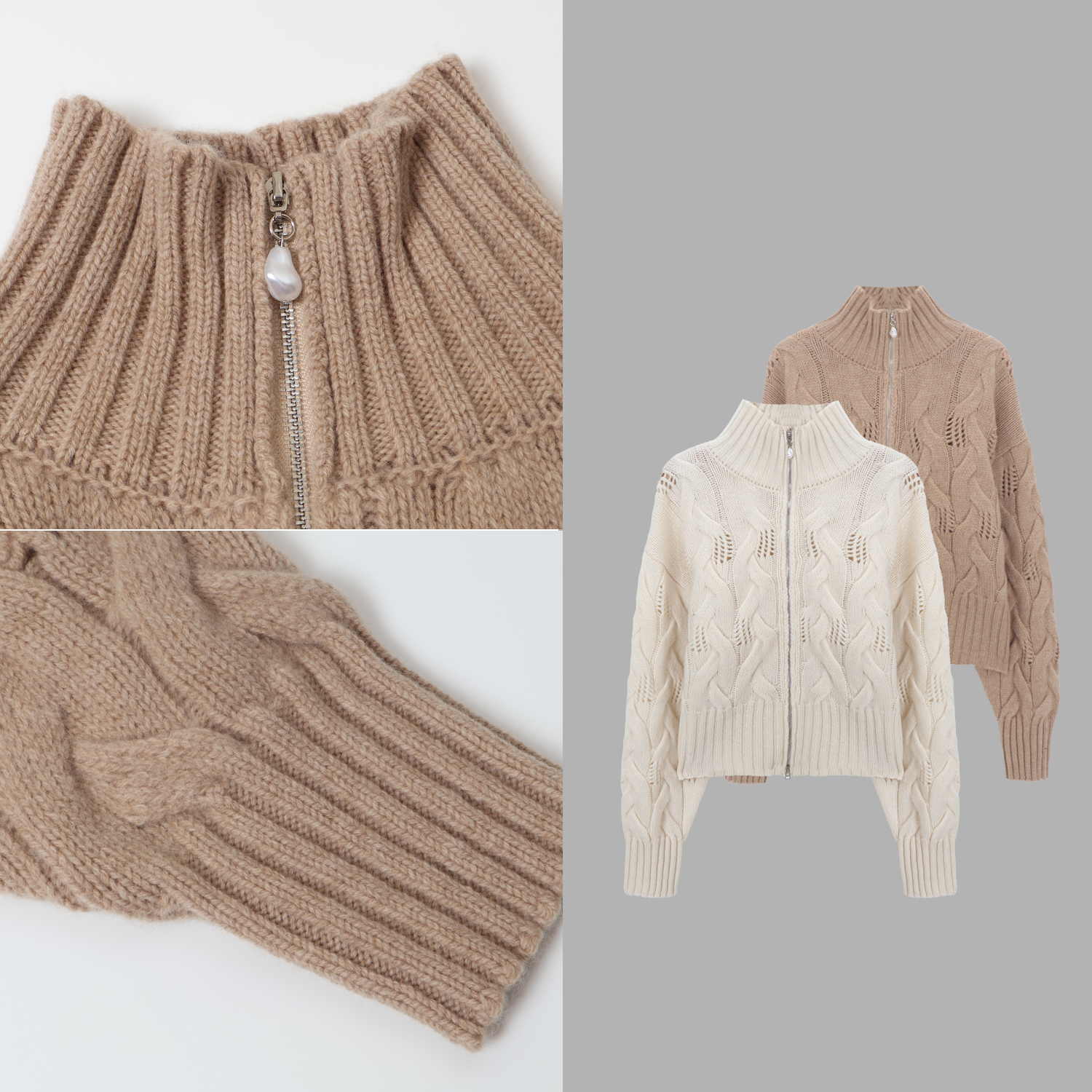 MUCHEN3812#【麻花】绞花拉链针织开衫