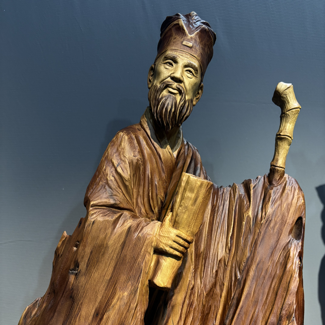 纯手工雕刻楠木材质客厅茶室装饰收藏艺术作品苏东坡50-28-95