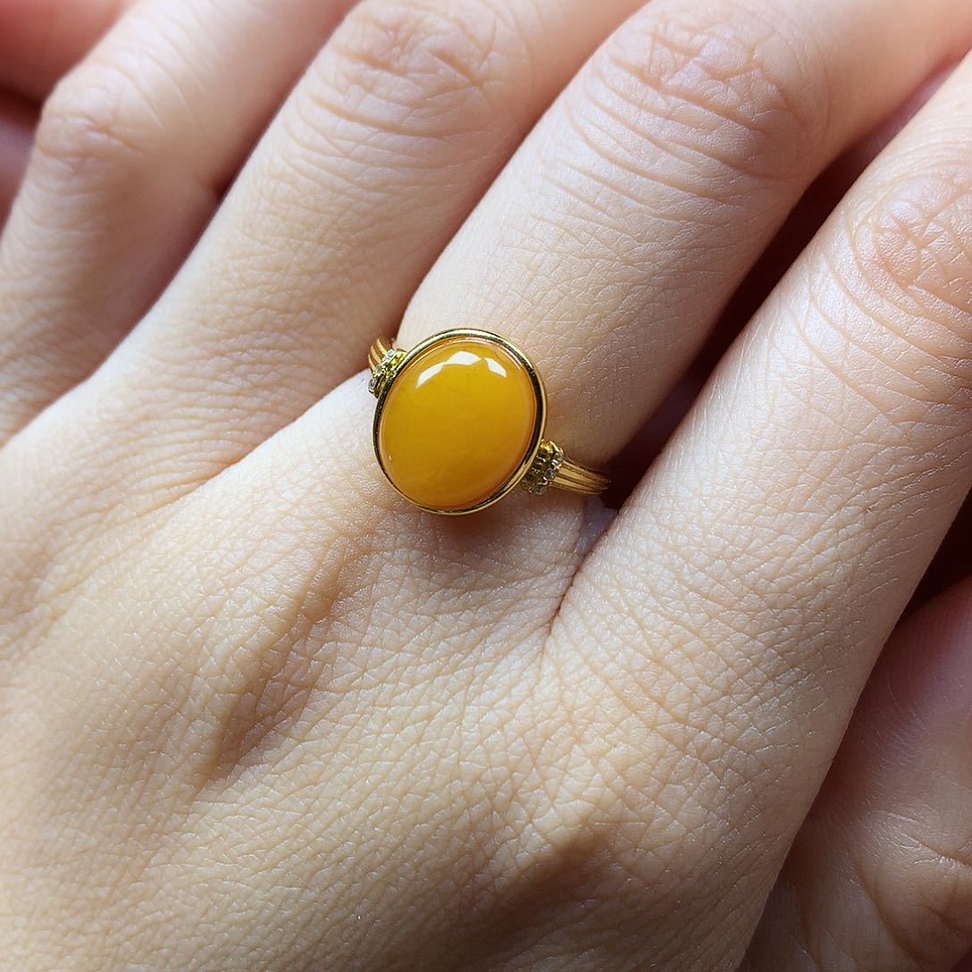 蜜蜡银S925镶嵌戒指戒指