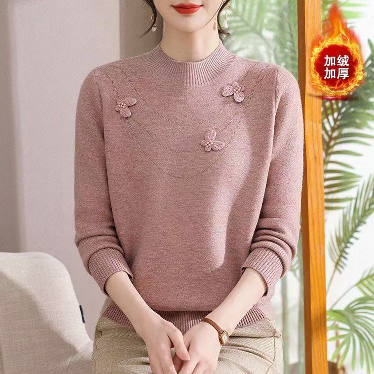 立体蝴蝶烫钻加绒毛衣600829