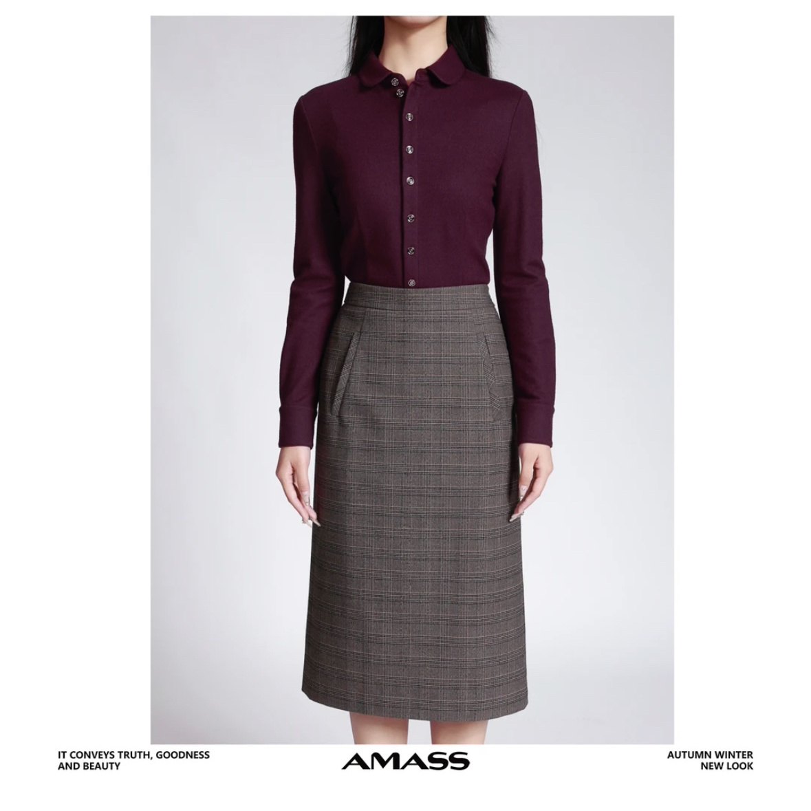 AMASS/阿玛施早秋新款百搭纯羊毛衬衫长袖纯色衬衣5300528时尚   