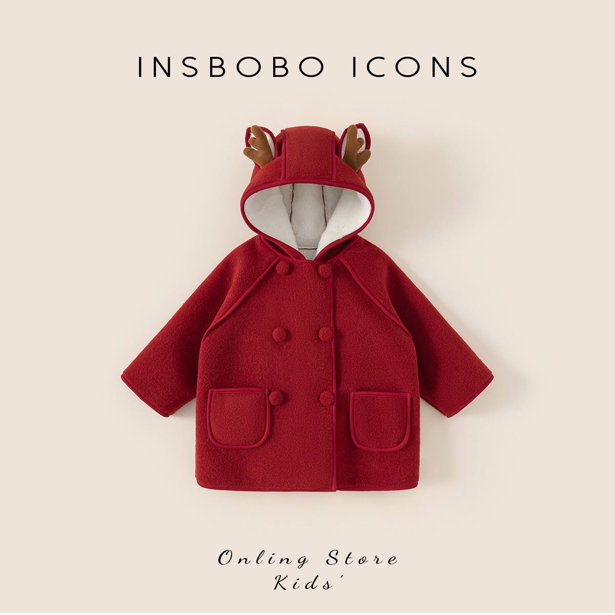 DY85128【冬】【年服】儿童外套（纯色连帽双排扣呢大衣）