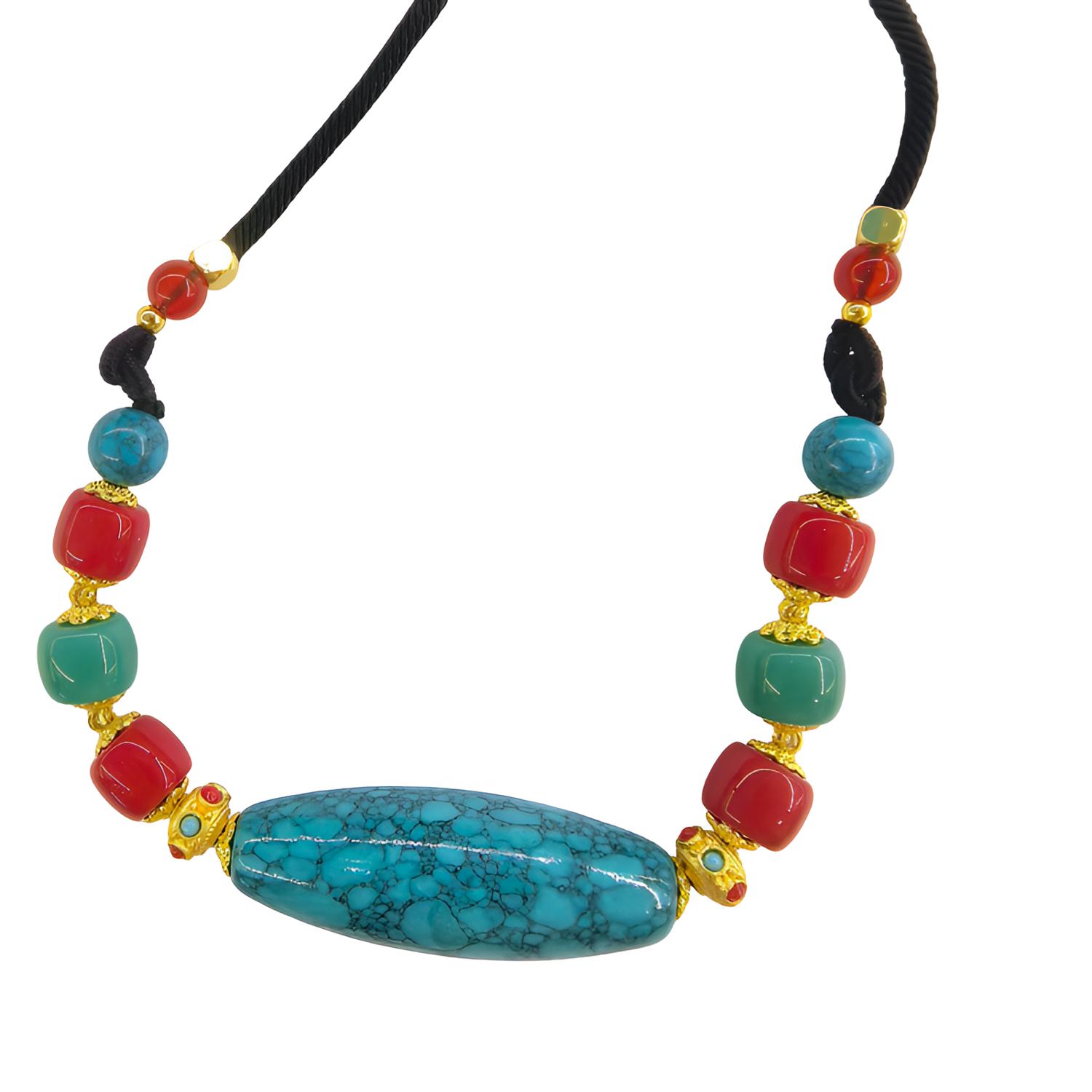 （库存处理）高定珠宝设计款国风海纹石蓝转运珠吊坠项链XYD021精美