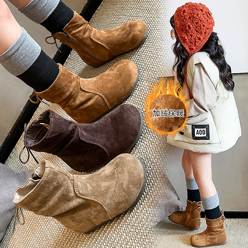 2025秋季新款时尚韩版森系复古勃肯女孩女童洋气女童加绒女童靴子