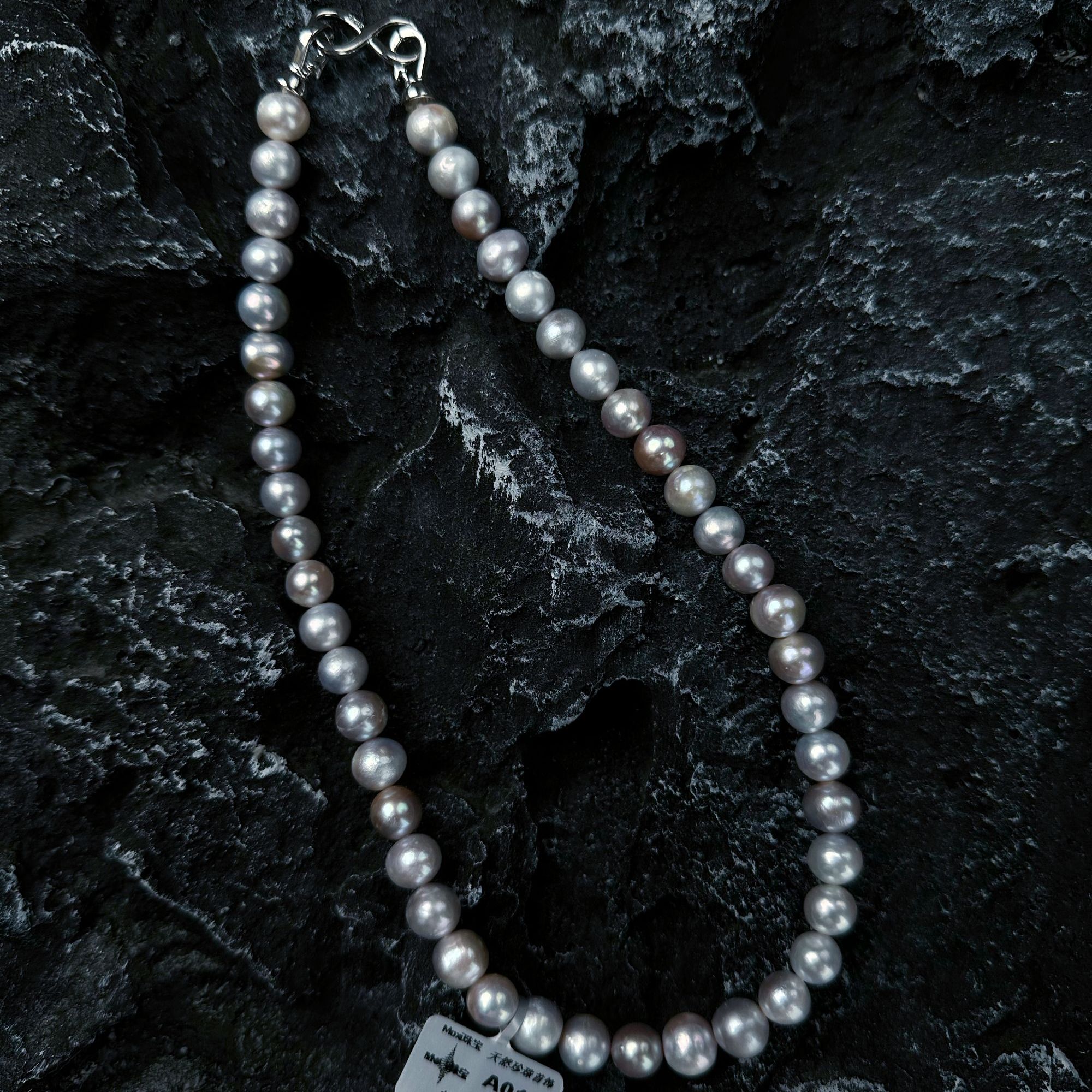 天然淡水珍珠项链烟灰紫色微瑕9mm链长45cmA011