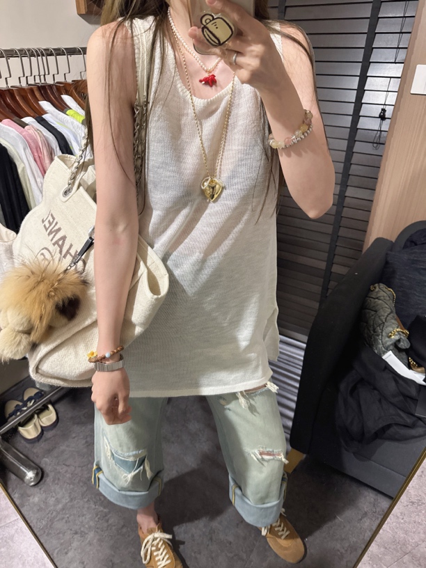 【思含】春季中长款侧开叉纯色背心裙