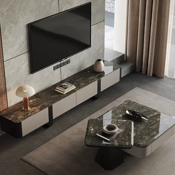 天然进口奢石意式可耐磨意式轻奢茶几柜客厅圆形方形极简升降简约