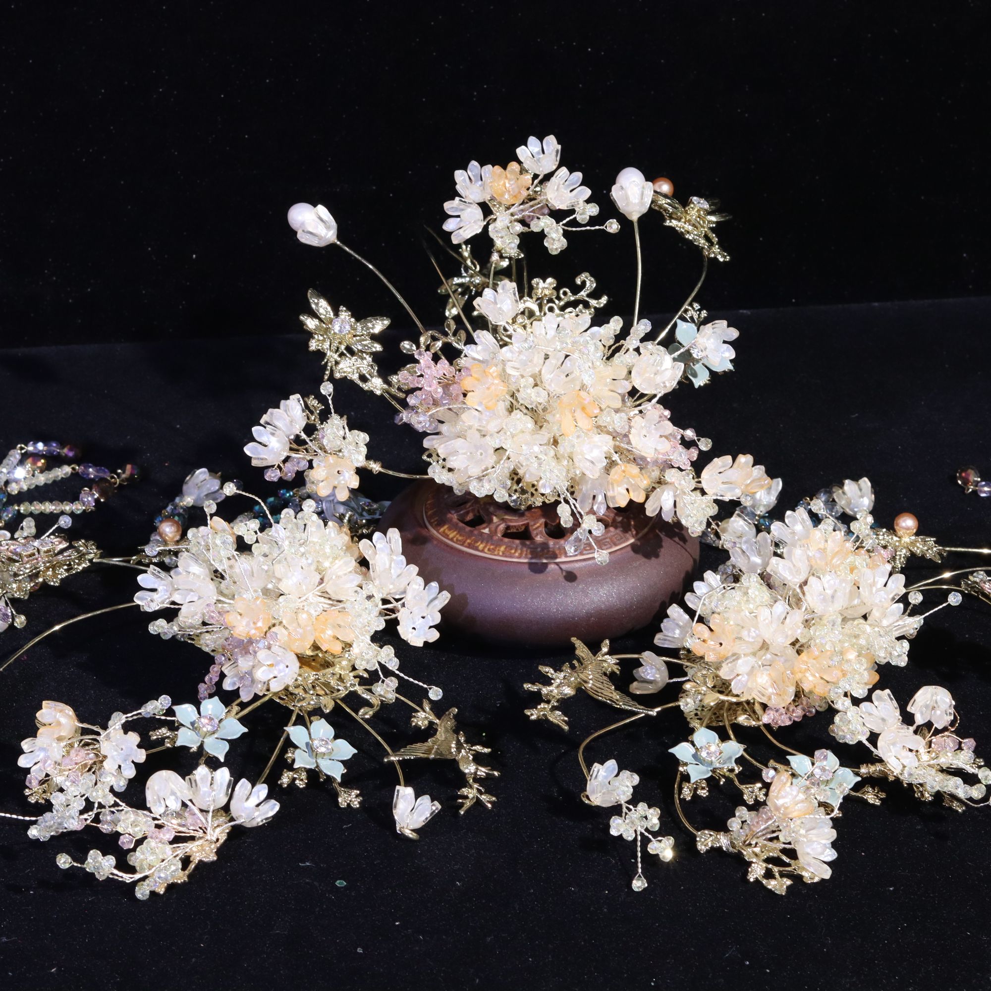 7002ETE新款仙气花朵瀑布琉璃高级设计师款新娘头饰