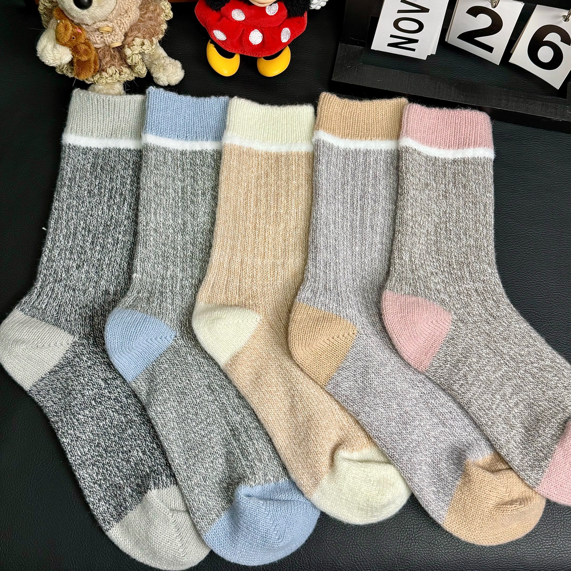 【保暖首选】羊毛粗针袜女拼色秋冬季加厚保暖撞色复古中筒袜女